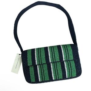 Anthropologie Green and Navy Fiona Beaded Shoulder Bag
